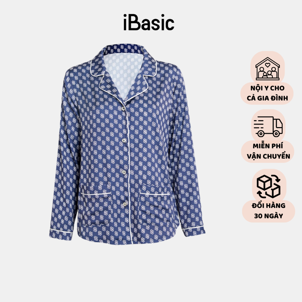 Áo pyjama nữ lụa Satin tay dài hoạ tiết icon iBasic HOMW029T