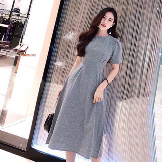 Đầm caro xếp li eo 2 màu (kèm hình thật)