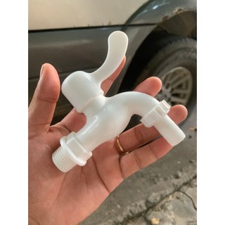 Vòi hồ nhựa trắng, tay gạt, van chặn bi 21mm