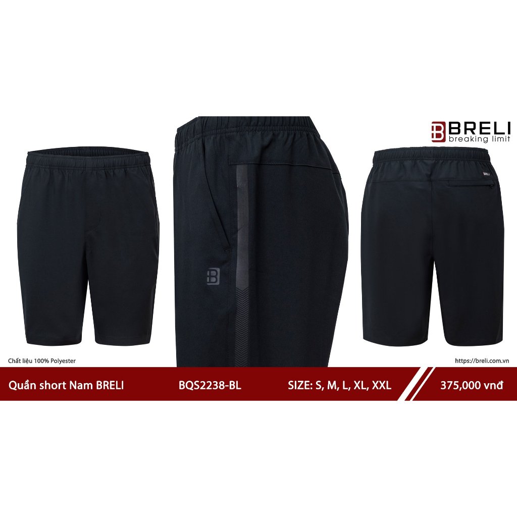 Quần short nam thể thao Breli - BQS2238-BL Phù hợp chơi thể thao Tennis, mặc hàng ngày, đi chơi dã ngoại