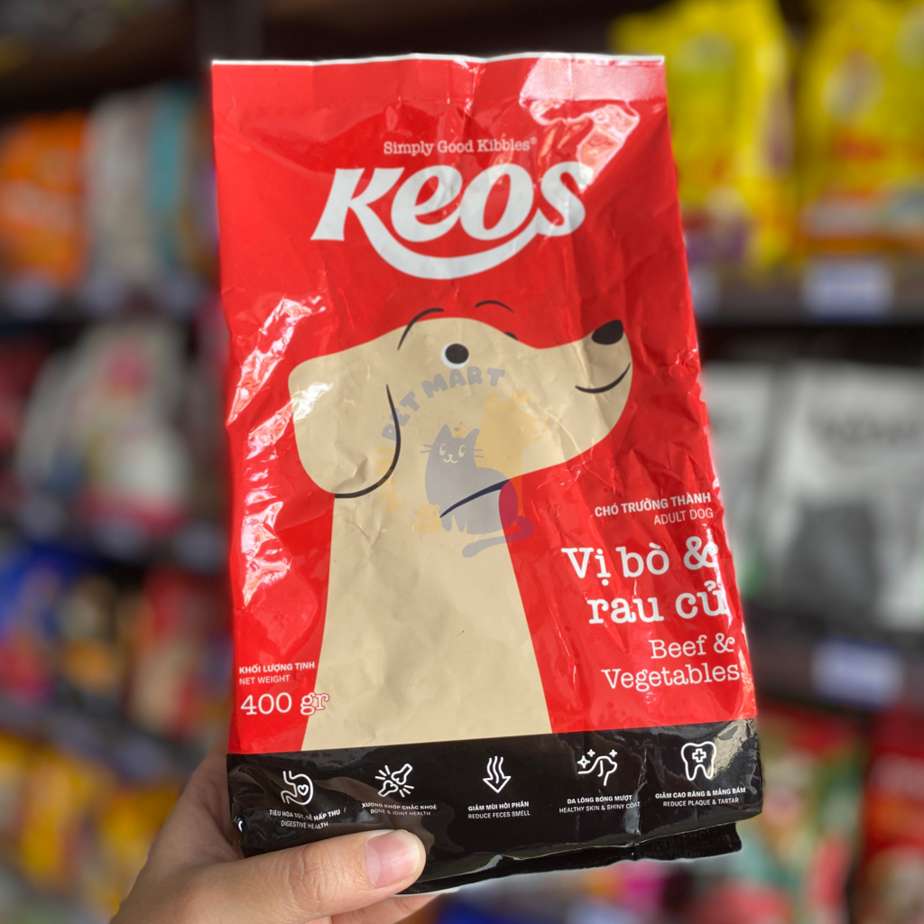 Hạt KEOS Cho Chó Trưởng Thành Trên 12 Tháng Tuổi Bổ Sung Chất Xơ Hương Vị Thịt Bò và Rau Củ Gói 400g - Mini Pet Mart