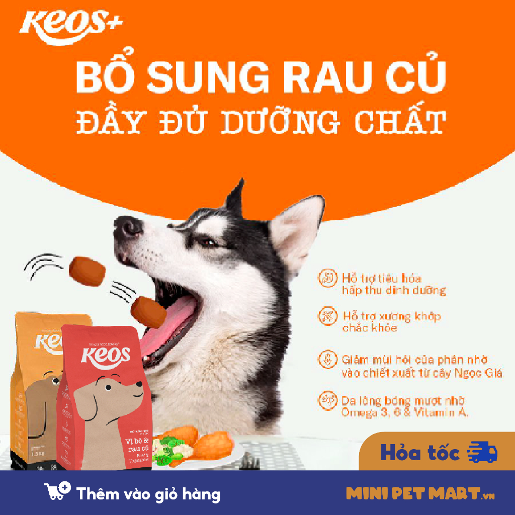 Hạt KEOS Cho Chó Trưởng Thành Trên 12 Tháng Tuổi Bổ Sung Chất Xơ Hương Vị Thịt Bò và Rau Củ Gói 400g - Mini Pet Mart
