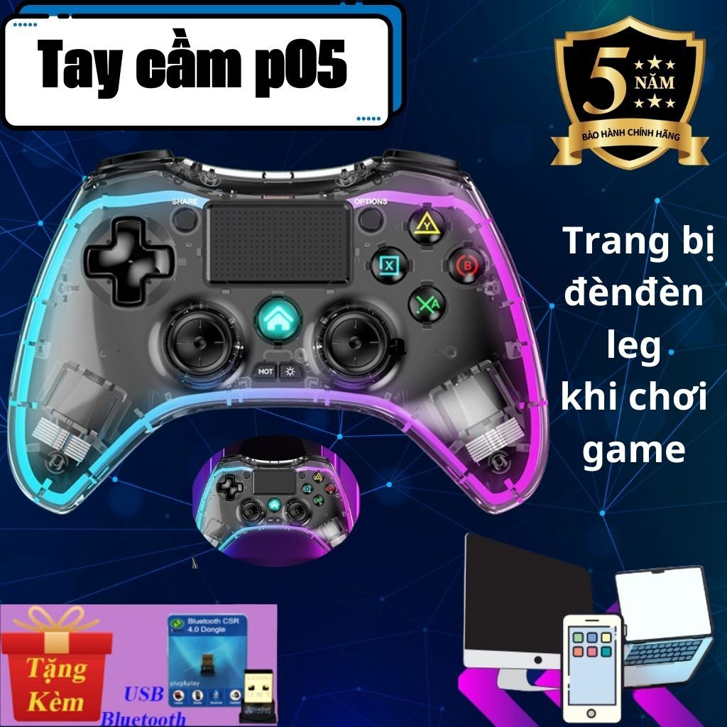 Tay cầm chơi game P05 - Có đèn leg 7 màu,Siêu dung,Tay cầm chơi game full box Tương thích đa nền tảng Kết nối không dây
