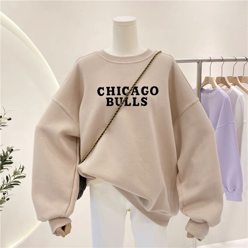 Áo sweater nam nữ. áo nỉ cổ tròn chất nỉ bông 2 mặt in chữ chicago