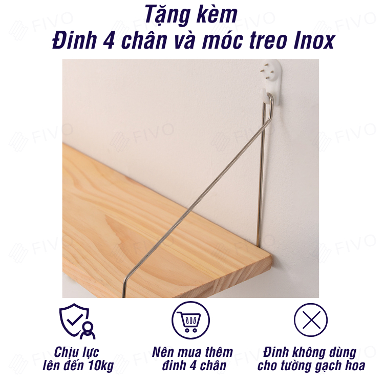 Kệ Treo Tường Trang Trí Không Cần Khoan FIVO FB40, Tặng Kèm Đinh Và Móc Treo Inox Dễ Dàng Gắn Lên Tường