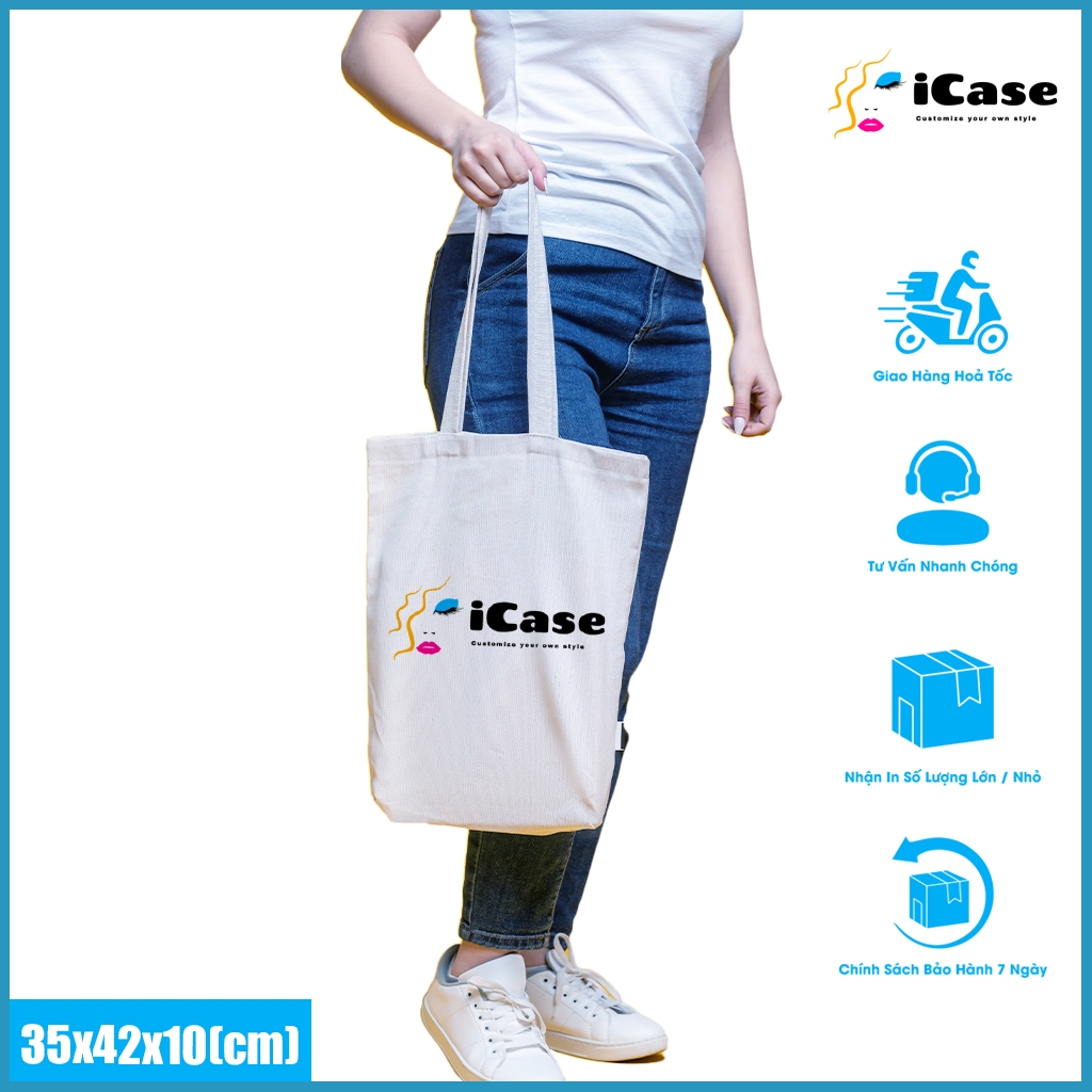 Túi vải Canvas iCase in logo theo yêu cầu không giới hạn số lượng kích thước 35x42cm