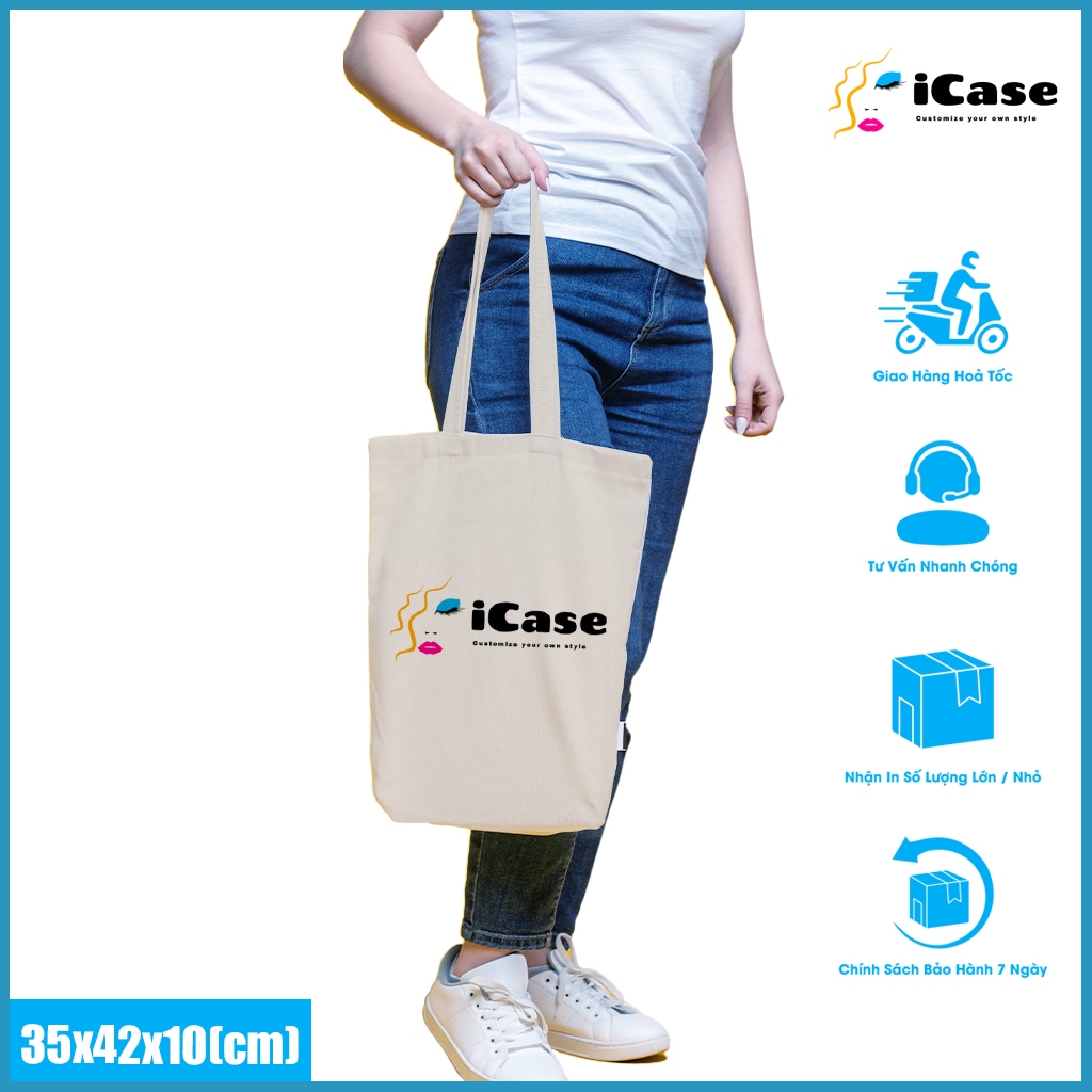 Túi vải Canvas iCase in logo theo yêu cầu không giới hạn số lượng kích thước 35x42cm