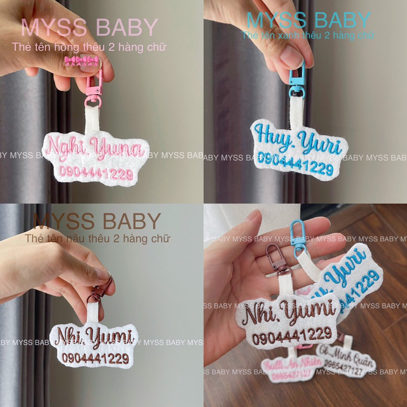 Thẻ tên treo ba lô cho bé thêu 2 hàng chữ MYSS BABY