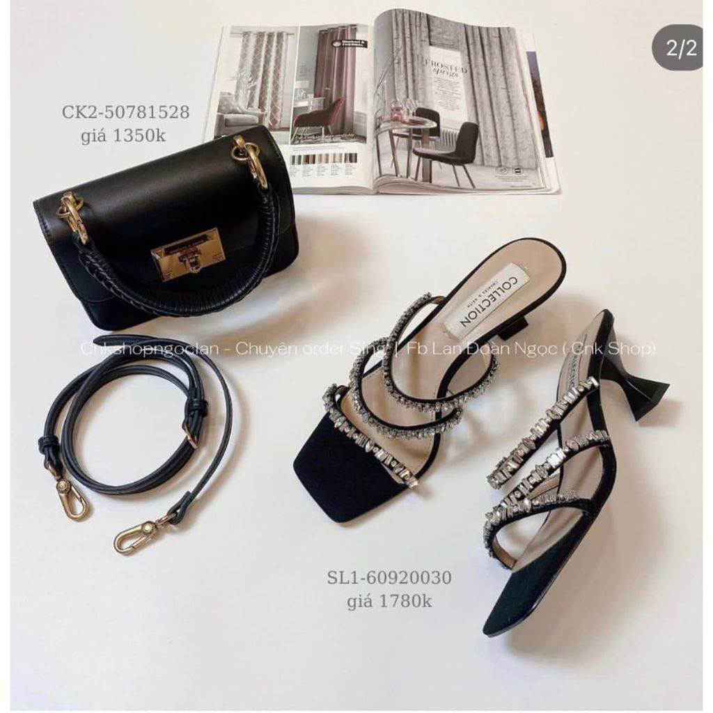 Dép cao gót CNK quai ngang đính đá SL1-60920030