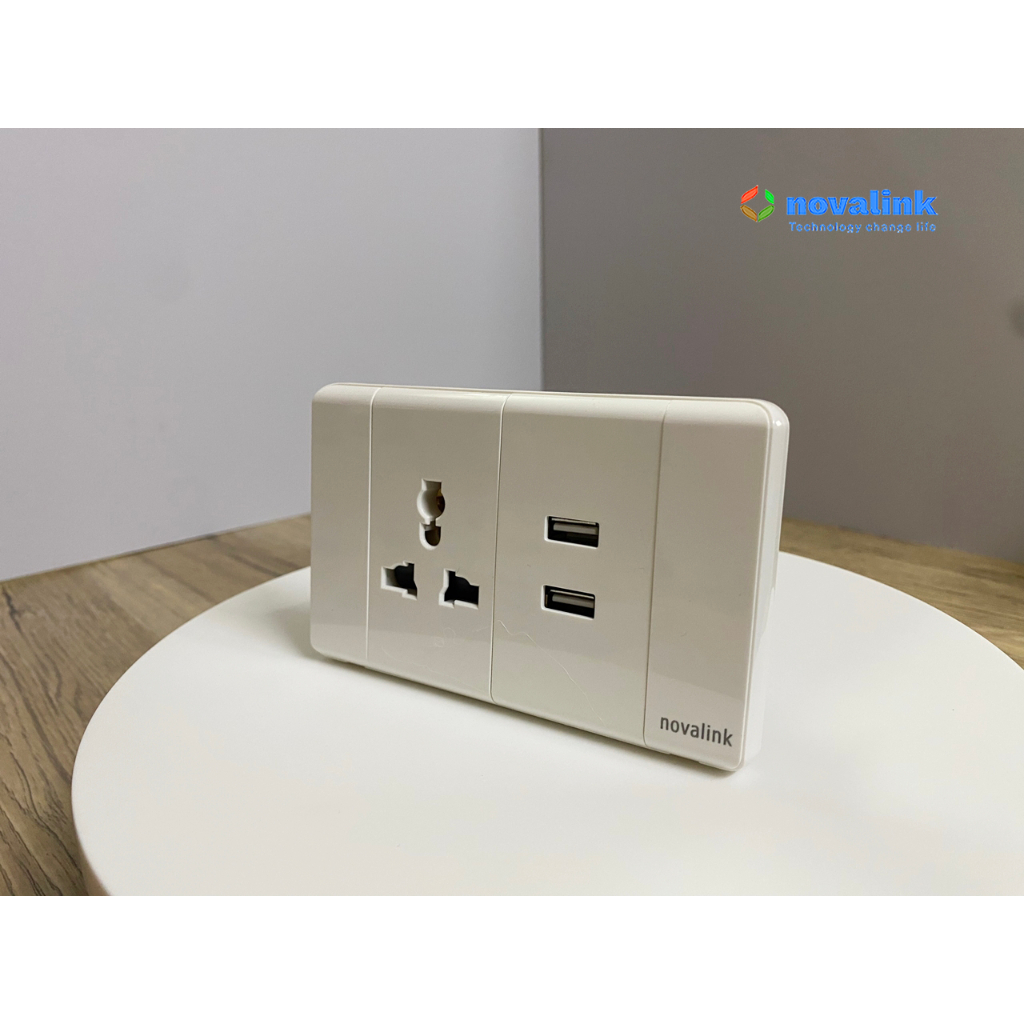 Ổ cắm điện kèm 2 ổ sạc USB 5V-2.1A âm tường A6-31 Novalink chính hãng. Có xuất hóa đơn VAT