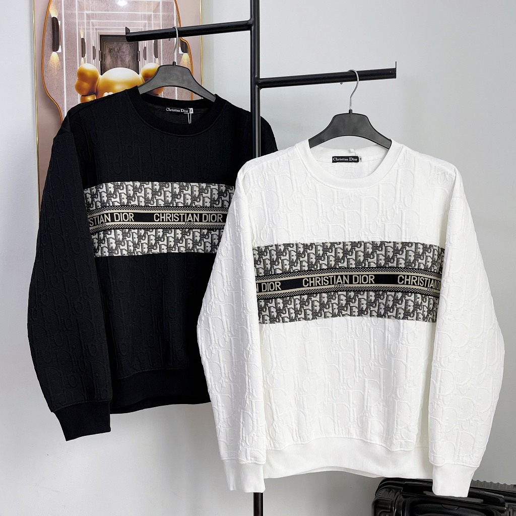 Áo sweater, áo nỉ xốp form rộng in chữ nổi thu đông dài tay nam nữ in nổi DIO, chất vải nỉ xốp nổi dày dặn giữ ấm tốt