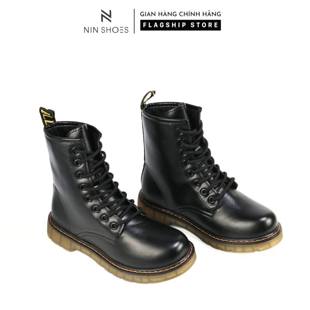 Giày bốt nữ chiến binh Nin shoes Boot cao cổ để bằng mũi tròn vàng đế bằng 3 phân siêu xinh
