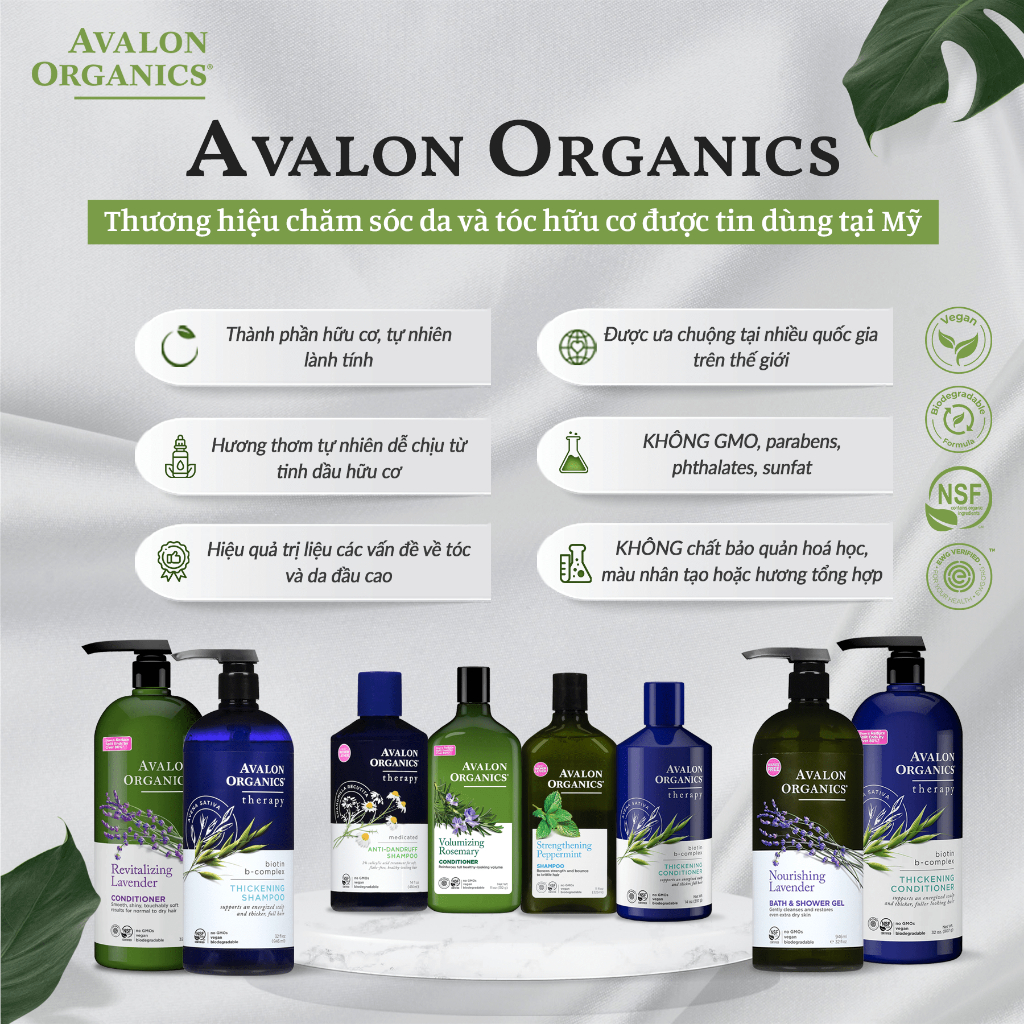 Dầu gội hữu cơ Avalon Organics 325ml/414ml/946ml