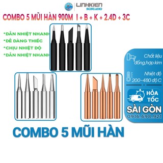 Combo 5 đầu mỏ hàn đồng 900M  I B K 2.4D 3C  thay thế cho mỏ hàn 936 chuẩn xịn , làm nóng nhanh