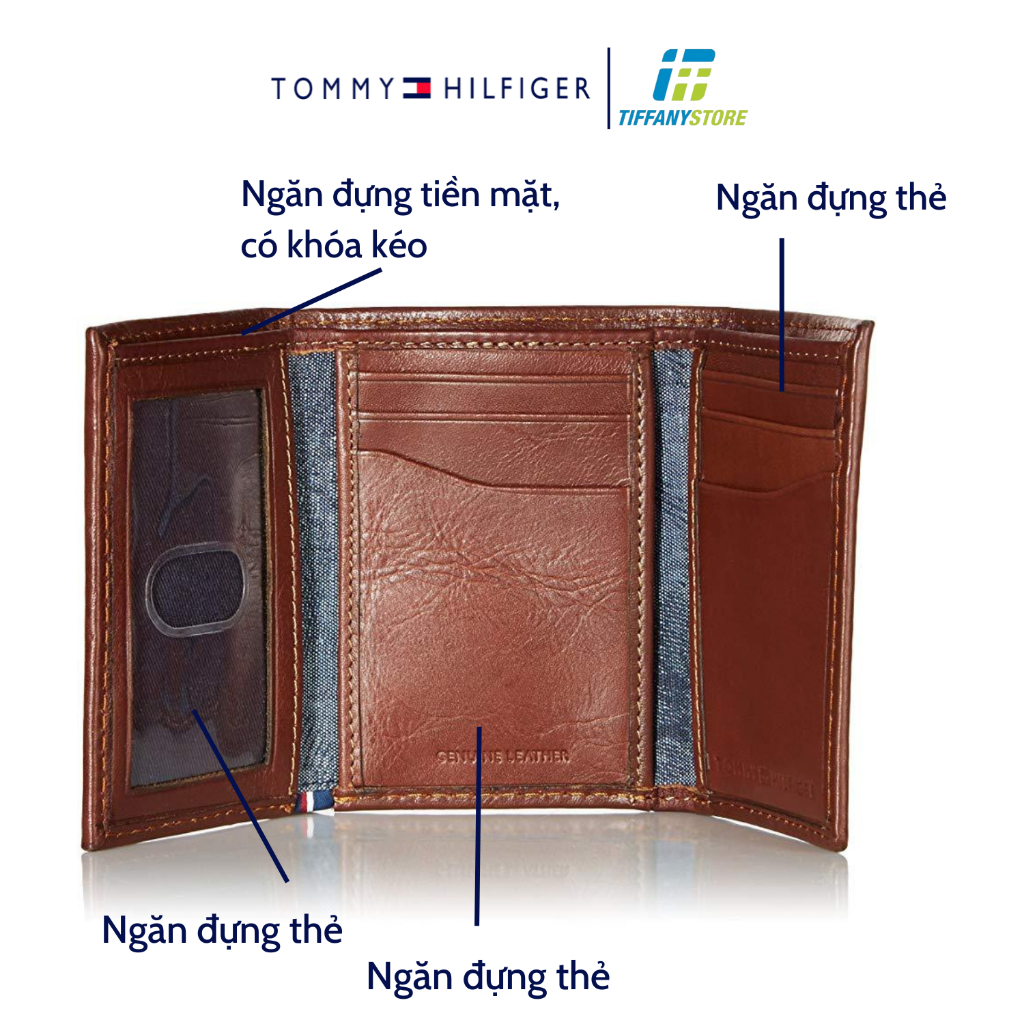 Ví nam Tommy Hilfiger Men's Trifold Wallet Slim 31TL110018 - Ví đứng gập ba có khóa kéo - Hàng chính hãng - Nhập từ Mỹ