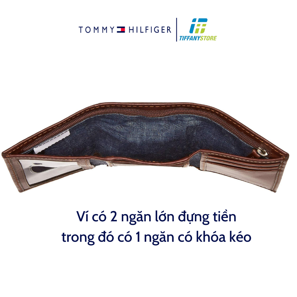 Ví nam Tommy Hilfiger Men's Trifold Wallet Slim 31TL110018 - Ví đứng gập ba có khóa kéo - Hàng chính hãng - Nhập từ Mỹ