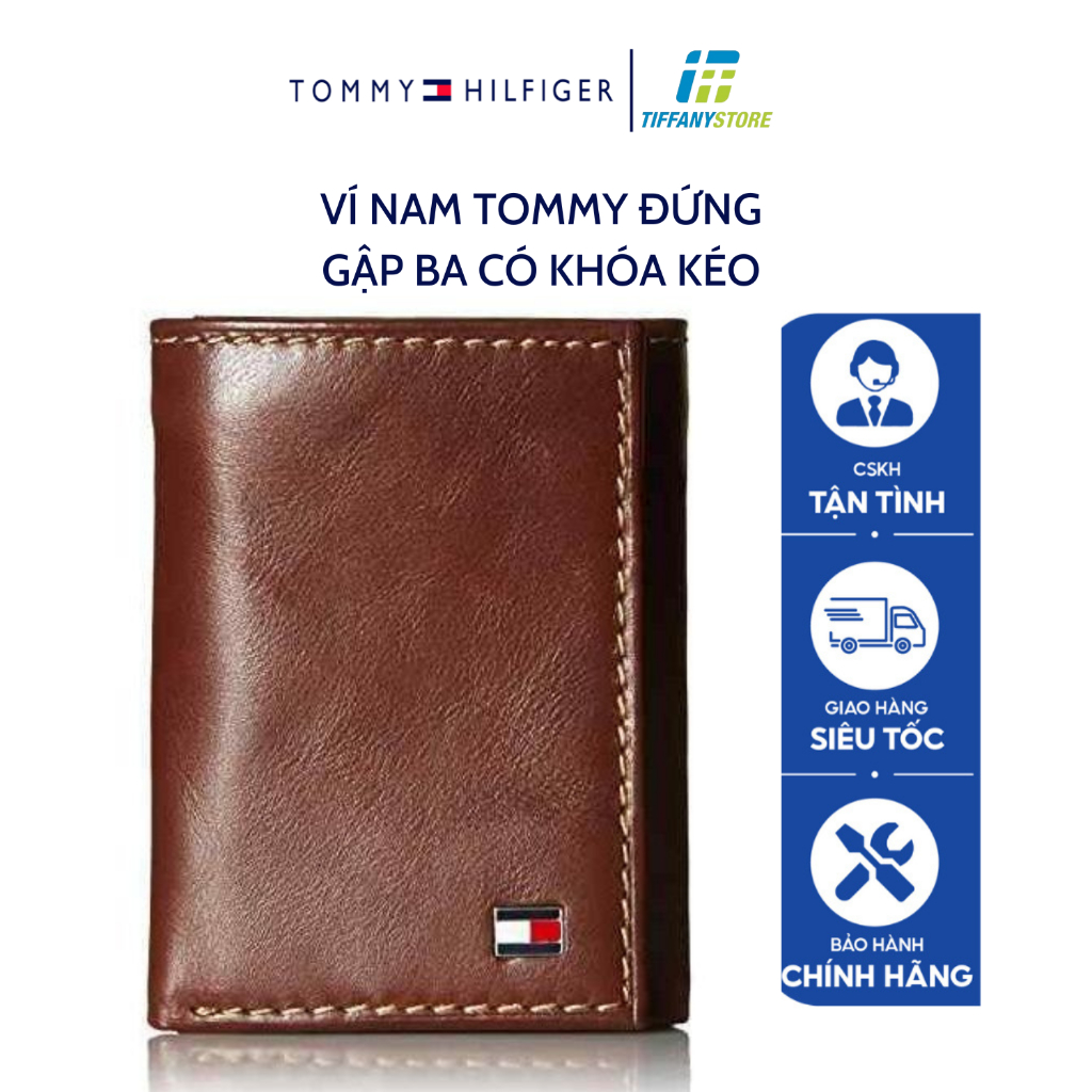 Ví nam Tommy Hilfiger Men's Trifold Wallet Slim 31TL110018 - Ví đứng gập ba có khóa kéo - Hàng chính hãng - Nhập từ Mỹ