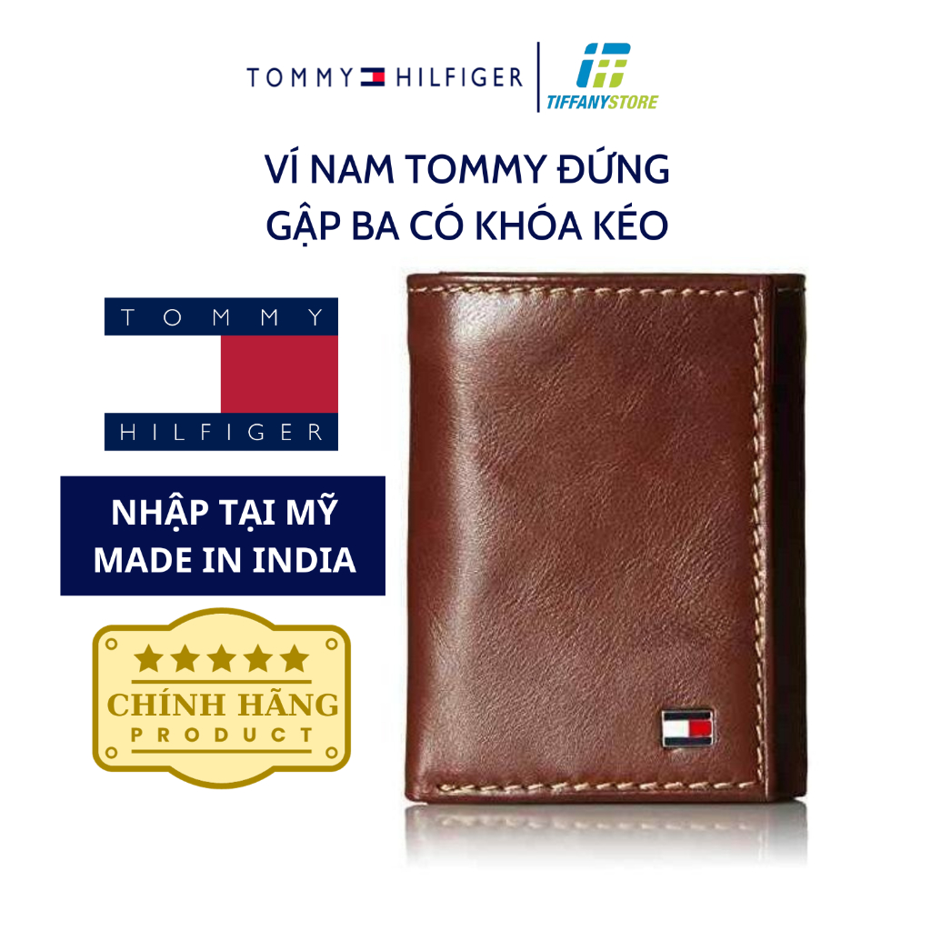 Ví nam Tommy Hilfiger Men's Trifold Wallet Slim 31TL110018 - Ví đứng gập ba có khóa kéo - Hàng chính hãng - Nhập từ Mỹ