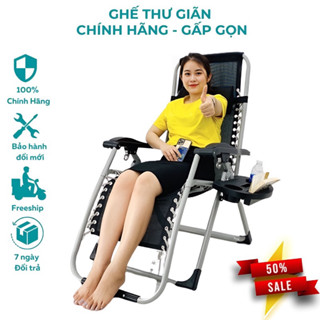 Ghế Xếp Thư Giãn JAKITA vải lưới sợi carbon, khung thép, trọng tải 300kg, tặng khay để ly,gối