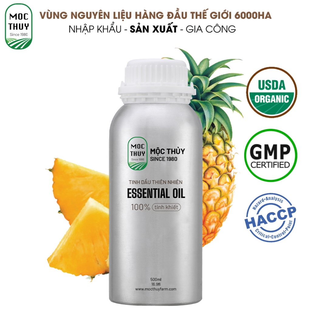 Tinh dầu Khóm nguyên chất hữu cơ MỘC THỦY khử mùi làm thơm phòng thư giãn 500ml,1000ml - Đạt chuẩn chất lượng