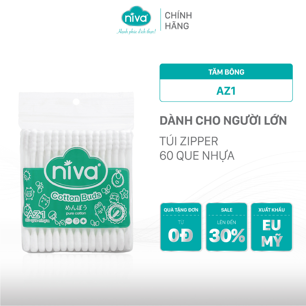 Tăm Bông NIVA Dành Cho Người Lớn Túi Zipper 60 Que Nhựa AZ1