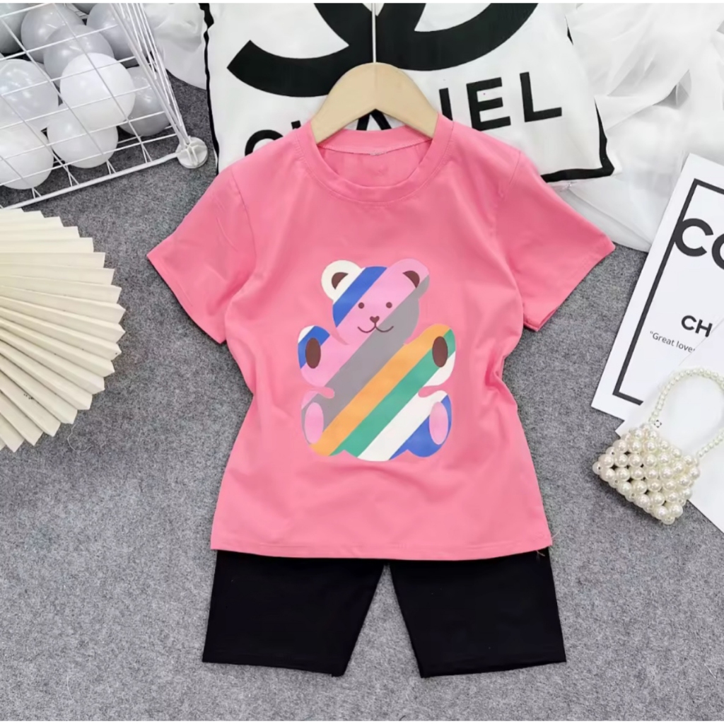 Bộ đồ bé gái hình gấu sọc nhiều màu sắc 6kg đên 30kg.BDBG88.