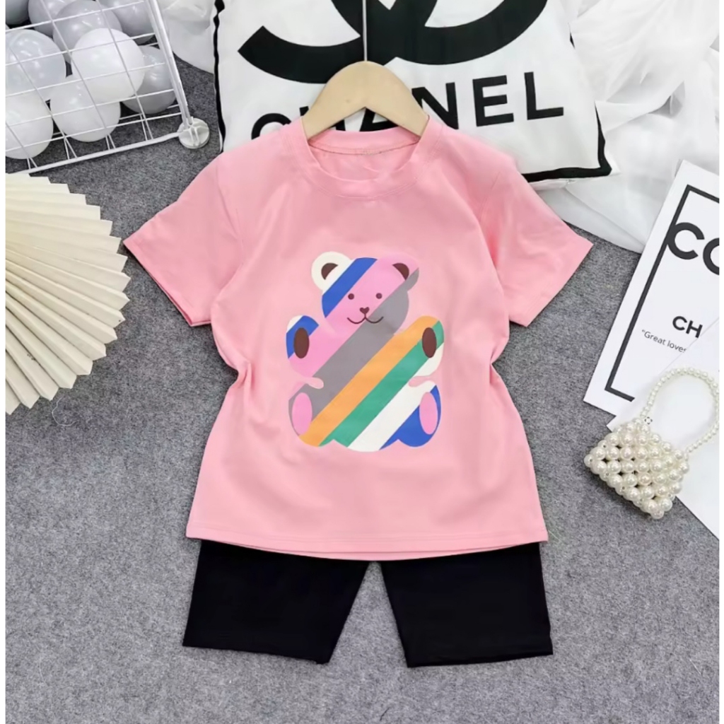 Bộ đồ bé gái hình gấu sọc nhiều màu sắc 6kg đên 30kg.BDBG88.