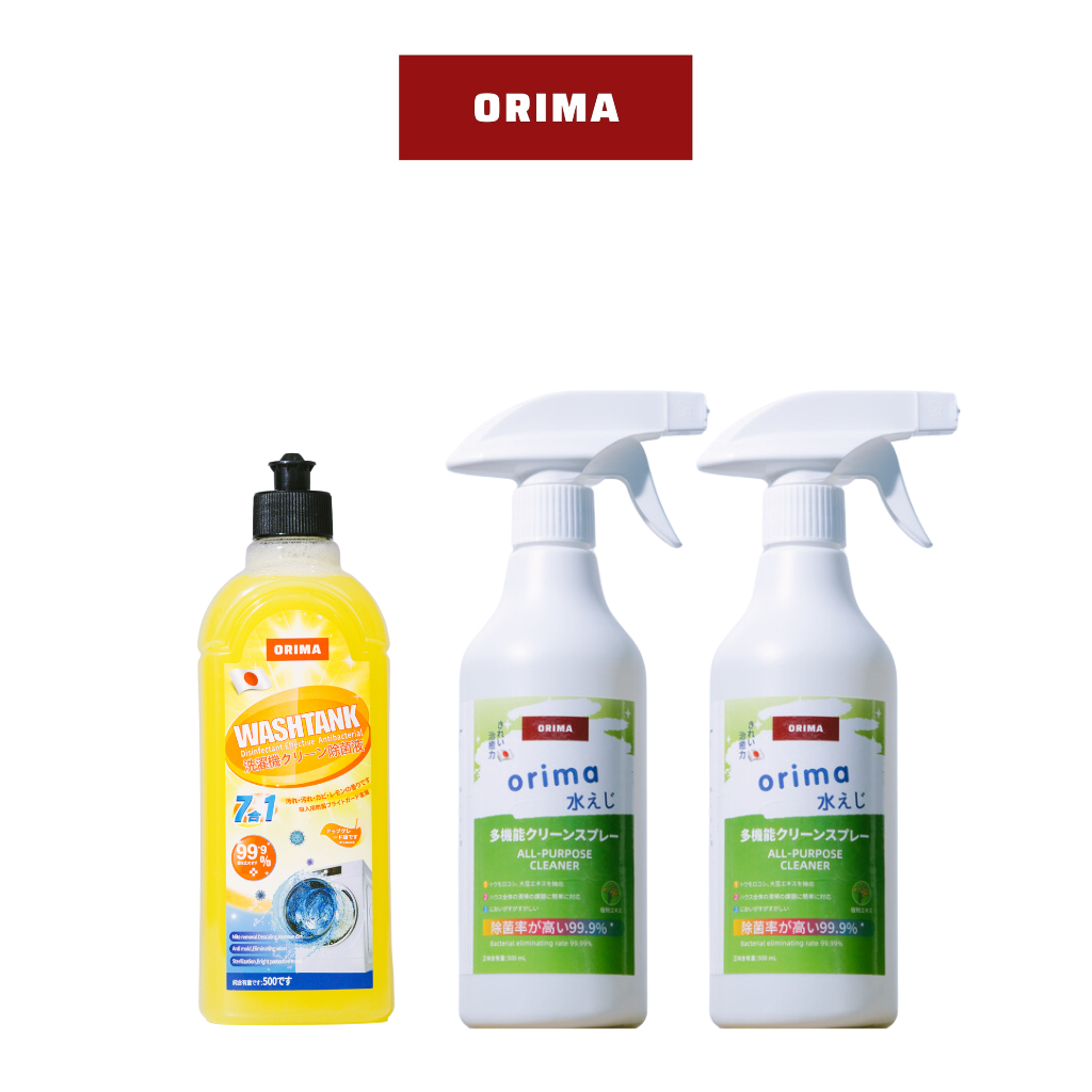Combo 2 xịt tủ lạnh khử mùi công nghệ Nhật Bản và 1 chai nước vệ sinh máy giặt, lồng giặt loại bỏ cặn bẩn an toàn Orima