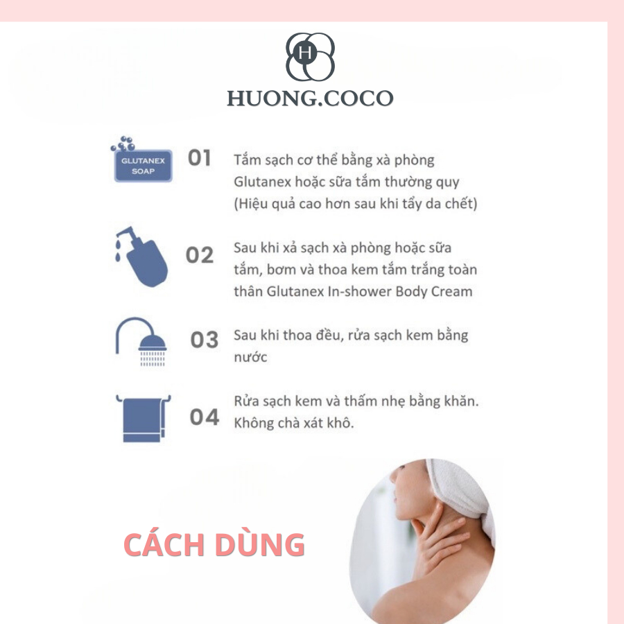 Sữa Tắm Dưỡng Trắng Da Toàn Thân Glutanex Whitening In Shower Body Cream 300ml Chiết Xuất Tự Nhiên Giúp Da Ẩm Mượt
