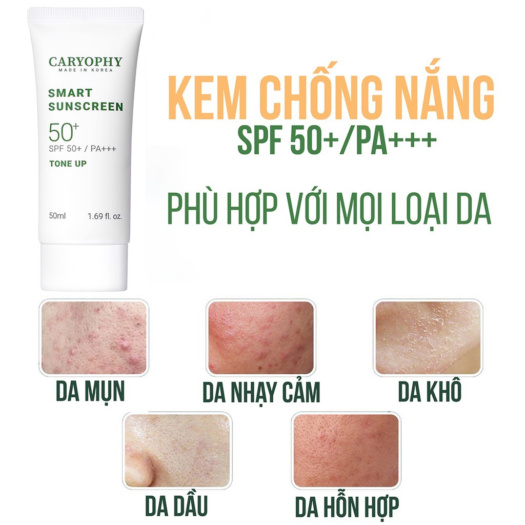 Combo 2 Kem chống nắng da mụn CARYOPHY Smart Tone Up Sunscreen SPF50+/PA++++ 50ml Chính Hãng-Shop Mĩ Phẩm