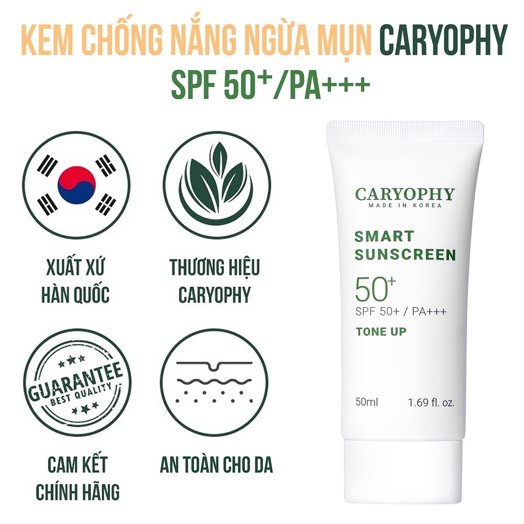 Combo 2 Kem chống nắng da mụn CARYOPHY Smart Tone Up Sunscreen SPF50+/PA++++ 50ml Chính Hãng-Shop Mĩ Phẩm