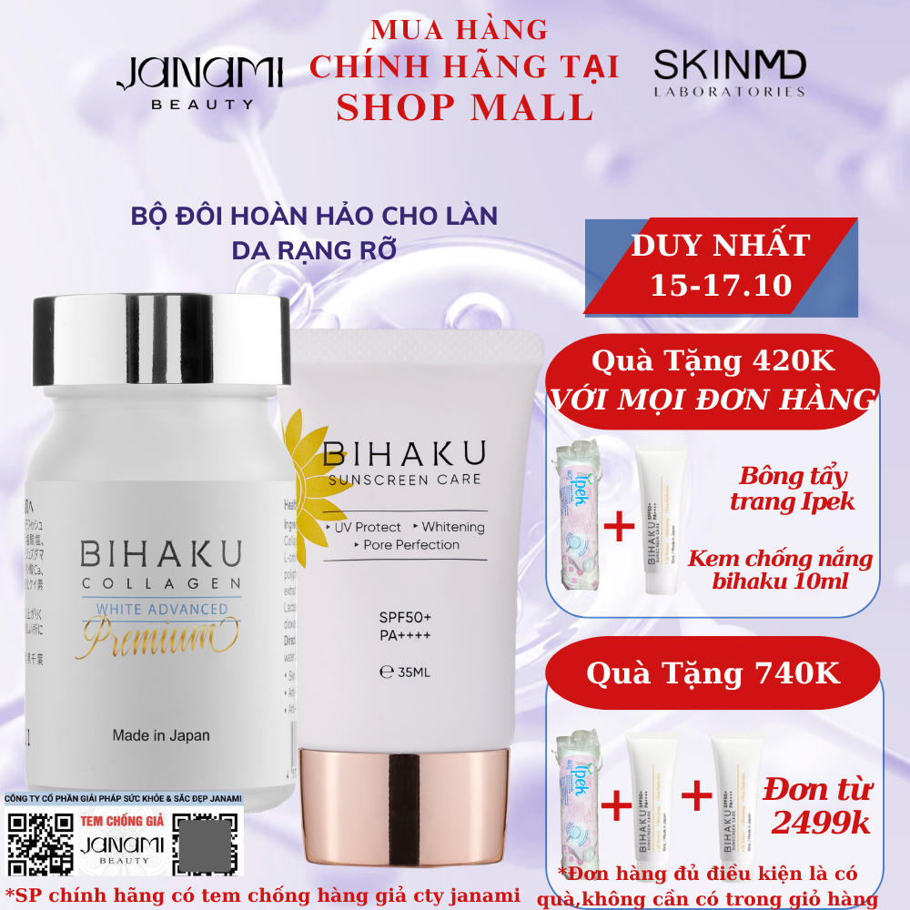 Bộ đôi chống nắng và dưỡng trắng da mờ nám toàn diện từ Bihaku Nhật Bản