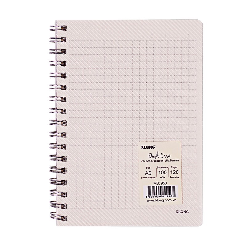 Sổ Dash Caro  mm lò xo kép bìa nhựa 2 mặt A6 120 trang 100/76; MS: 950