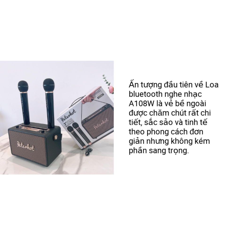 Loa Bluetooth Peterhot A108W - A106W Chính Hãng  , Loa Karaoke Không Dây Kèm 2 Mic, Nghe Nhạc Cực Đã, Bảo hành 24 Tháng