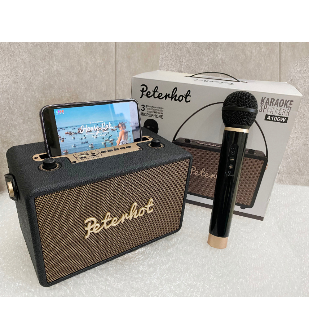 Loa Bluetooth Peterhot A108W - A106W Chính Hãng  , Loa Karaoke Không Dây Kèm 2 Mic, Nghe Nhạc Cực Đã, Bảo hành 24 Tháng