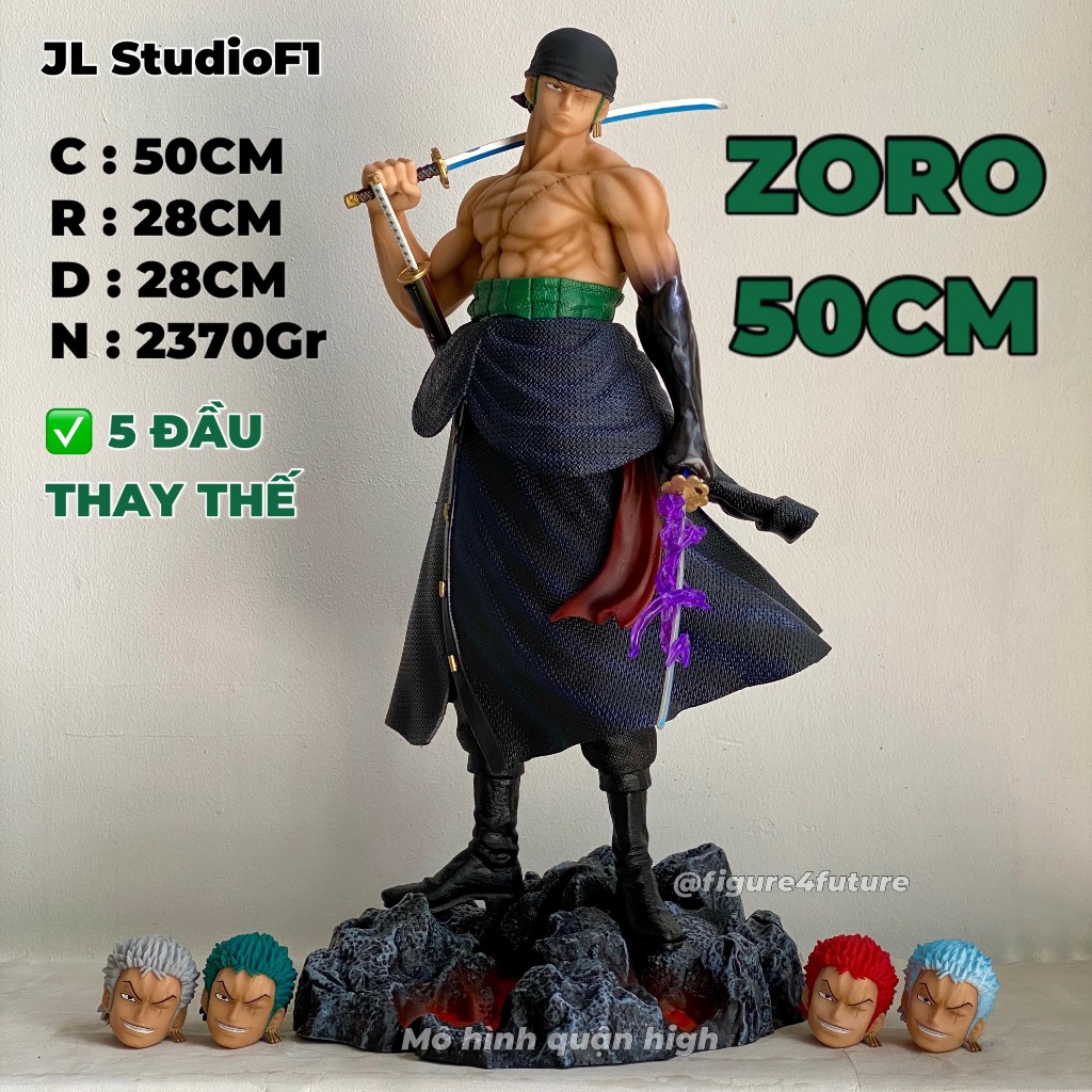 Mô Hình Zoro 50CM kèm 5 đầu thay thế - Roronoa Zoro JL StudioF1 - One Piece Figure Zoro - Zoro Dáng đứng