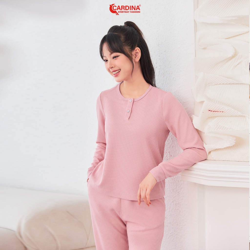 Đồ Bộ Nữ 𝐂𝐀𝐑𝐃𝐈𝐍𝐀 Chất Cotton Tổ Ong Dài Tay Cổ Trụ Co Dãn Thoái Mái Ôm Vừa Tôn Dáng 3BTD02