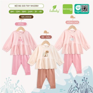 Bộ dài tay Lullaby dáng babydoll bé gái cotton nỉ mỏng mềm mại ấm áp BDLU94
