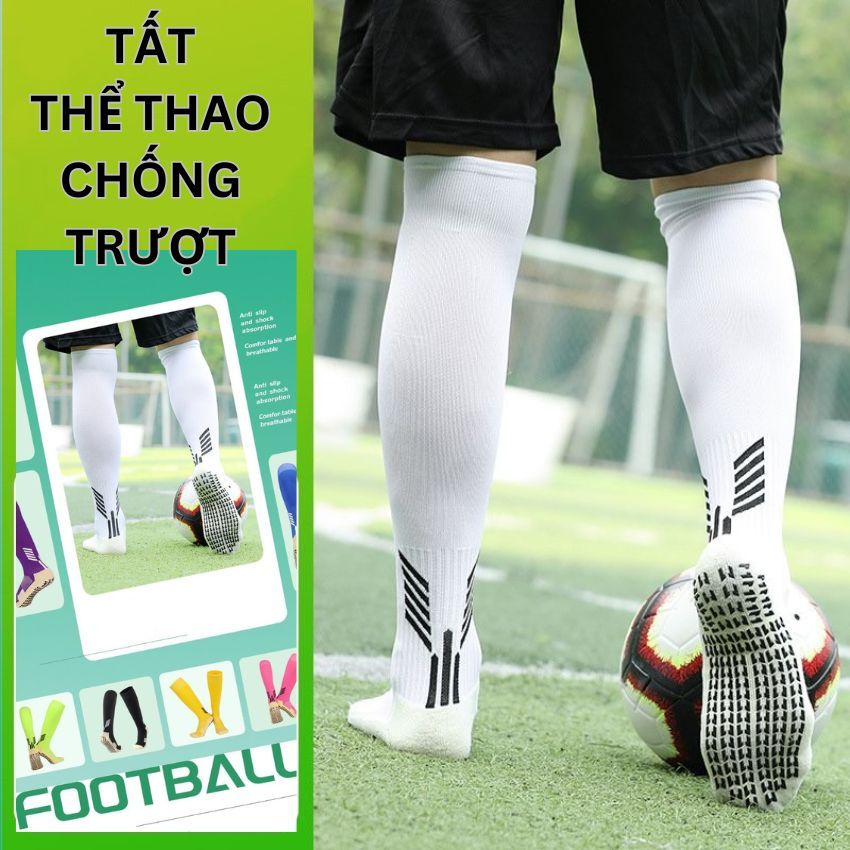 Tất đá bóng dài vớ thể thao chống trơn trượt bảo vệ bắp chân thấm hút mồ hôi