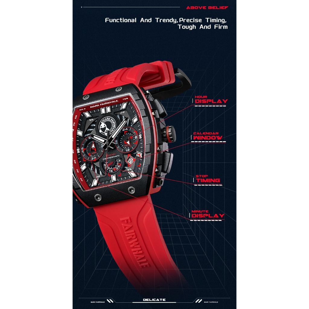 Đồng hồ chính hãng mark fairwhale vỏ abs dây silicon siêu bền