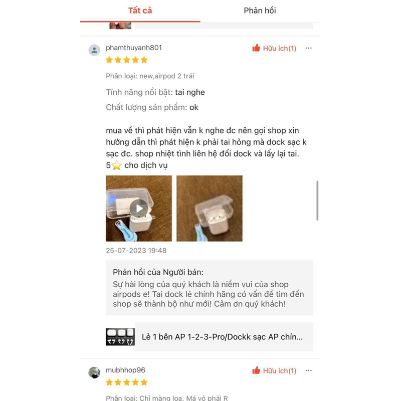 1 bên AP 1/2/3/Pro/ thay thế tai mất lỗi hỏng - Hàng Chính Hãng