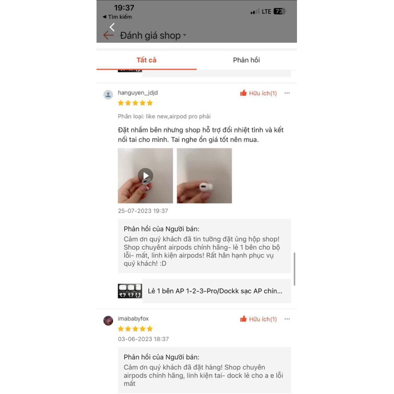 1 bên AP 1/2/3/Pro/ thay thế tai mất lỗi hỏng - Hàng Chính Hãng