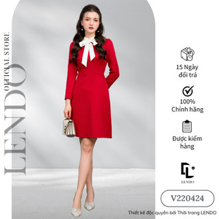 Đầm Váy Công Sở LENDO V220424 Dáng Chữ A Tay Dài Cổ Đức Buộc Nơ Chất Dạ