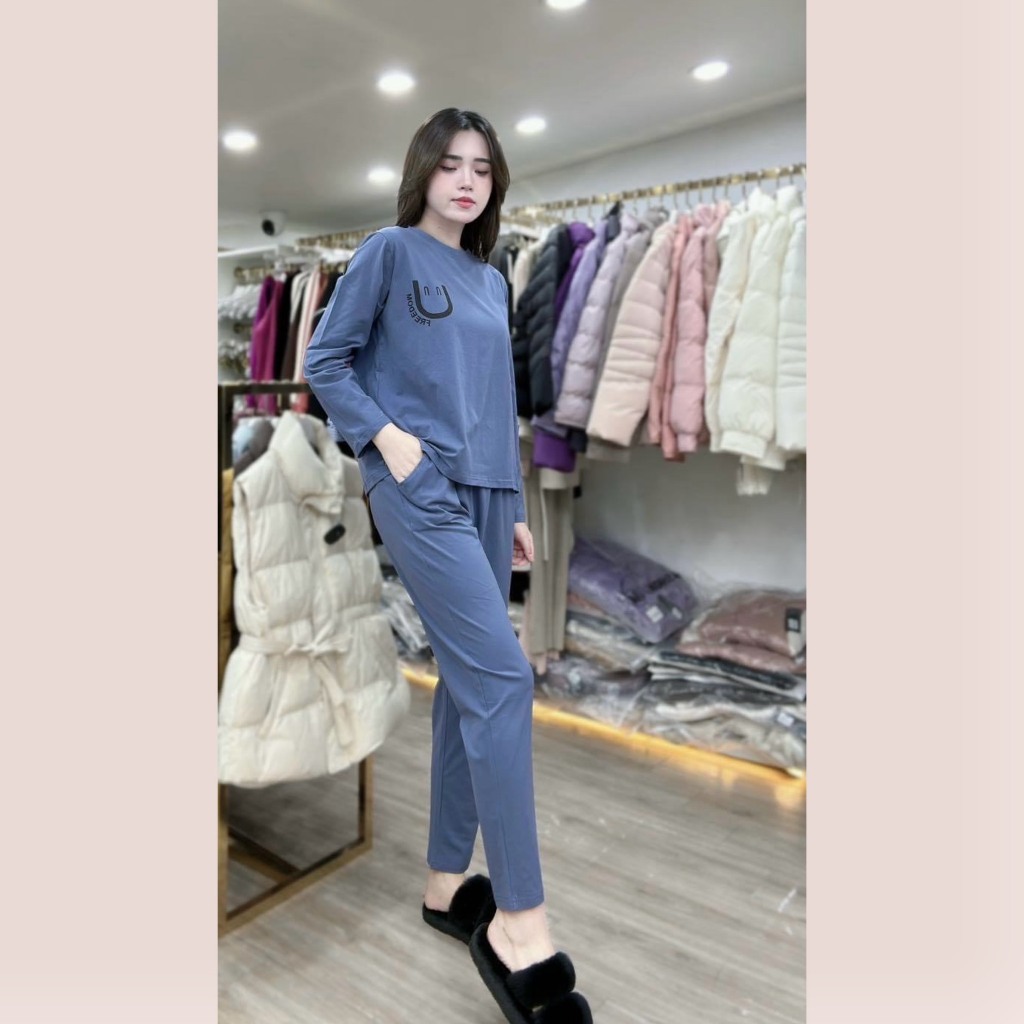 Set bộ quần áo nữ mặc tại nhà dài tay nhiều màu, bộ mặc nhà màu trơn , set đồ bộ thun dài tay Meistore st11788
