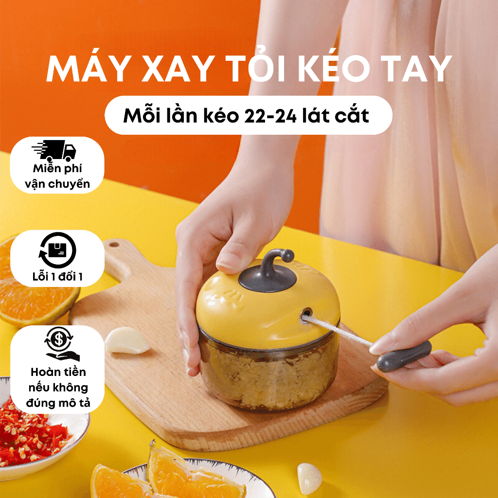 Máy xay quả bí mini kéo tay đa năng 2 lưỡi thép không gỉ, dùng để xay tỏi ớt hành, rau củ quả