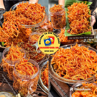 Mực sợi rim mắm ớt hộp 300g - khô mực xé sợi mắm ớt cay mặn ăn là ghiền