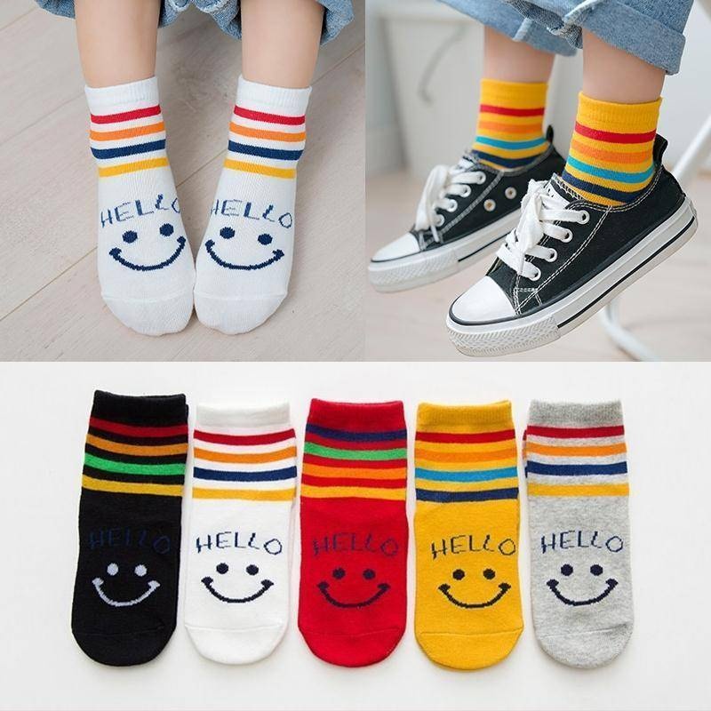 Vỉ 10 đôi tất cotton kẻ cổ mặt cười cho bé trai bé gái