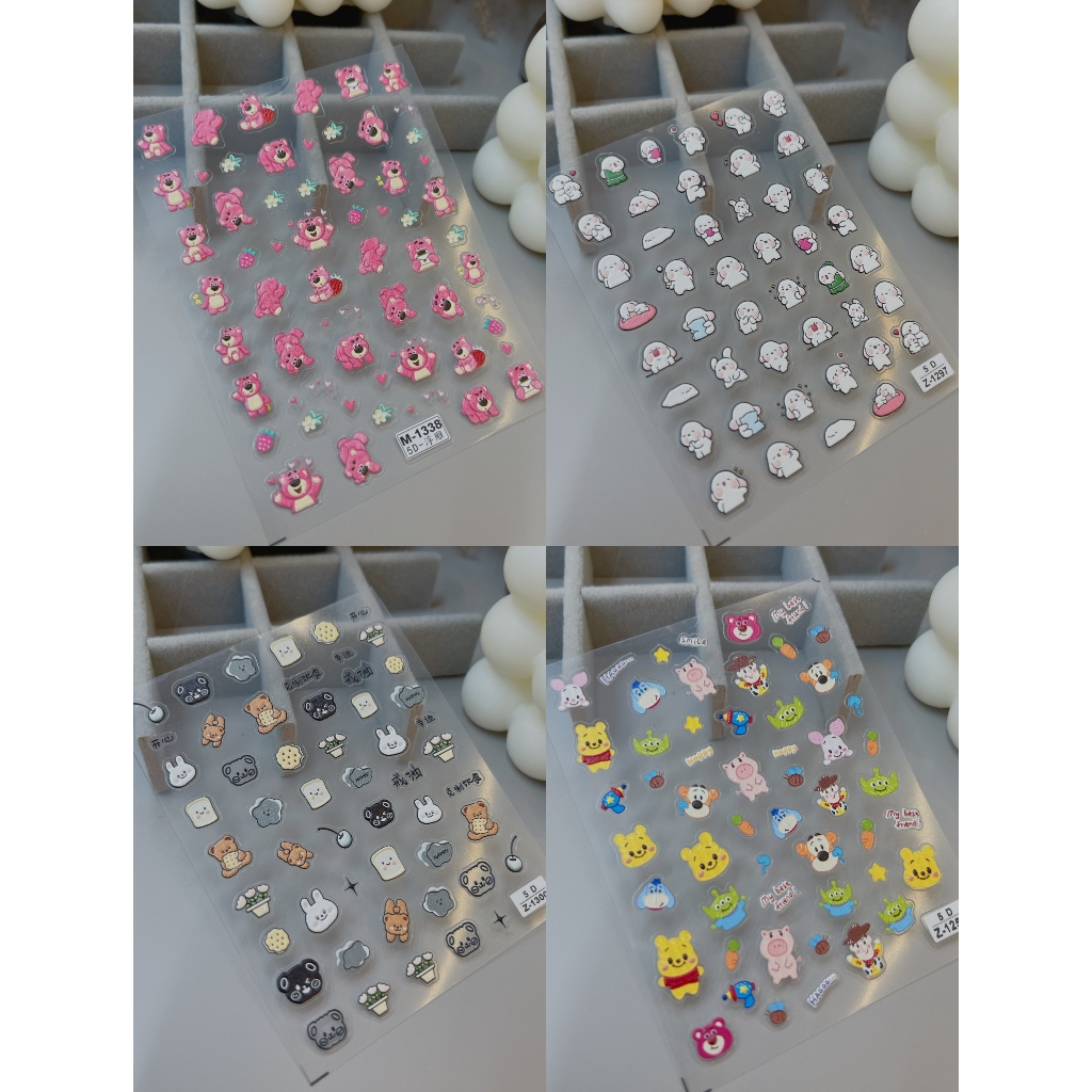 Sticker Gấu Dâu, Sticker lụa 5D miếng dán móng tay nail,sticker hoạt hình sticker nail trang trí móng