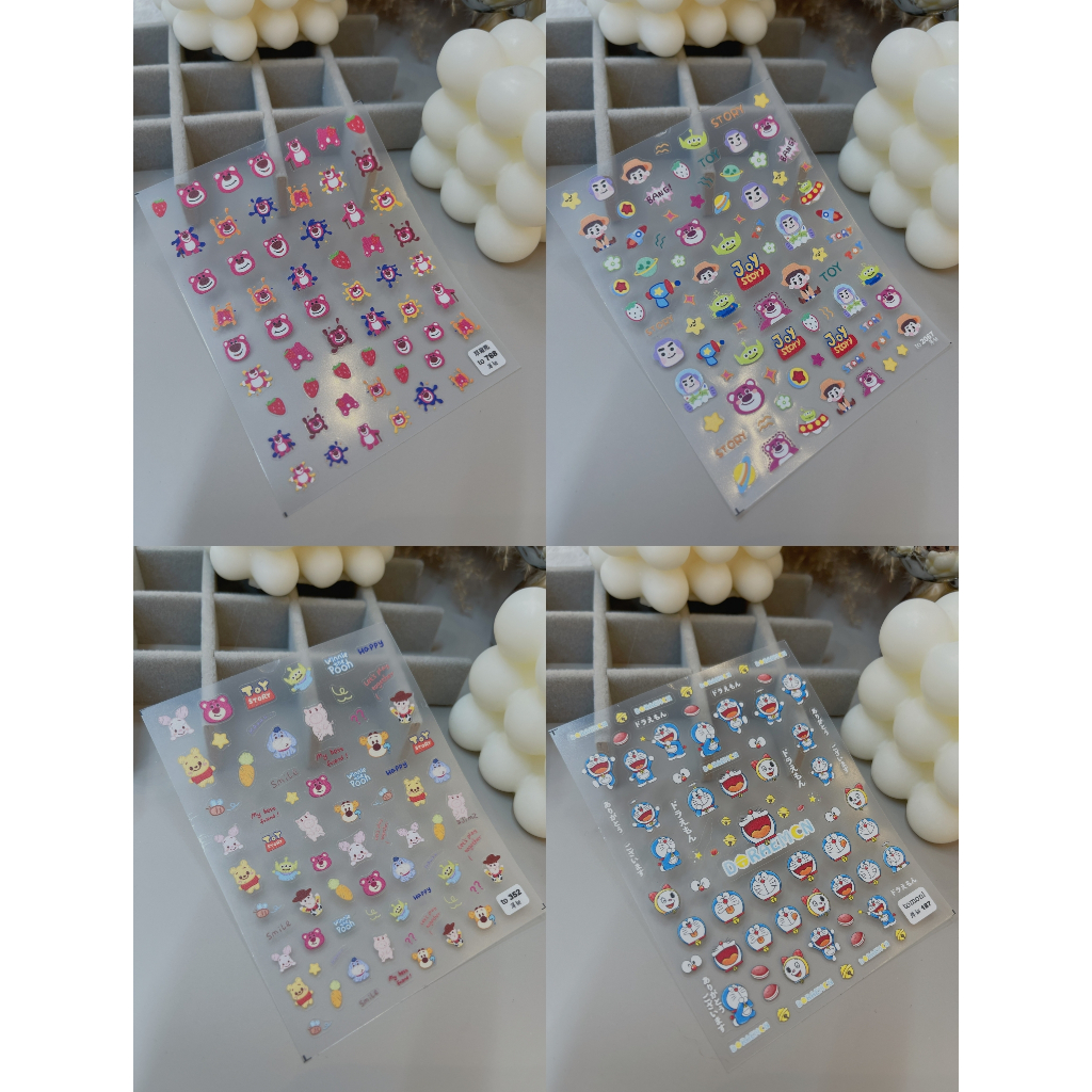 Sticker Gấu Dâu, Sticker lụa 5D miếng dán móng tay nail,sticker hoạt hình sticker nail trang trí móng