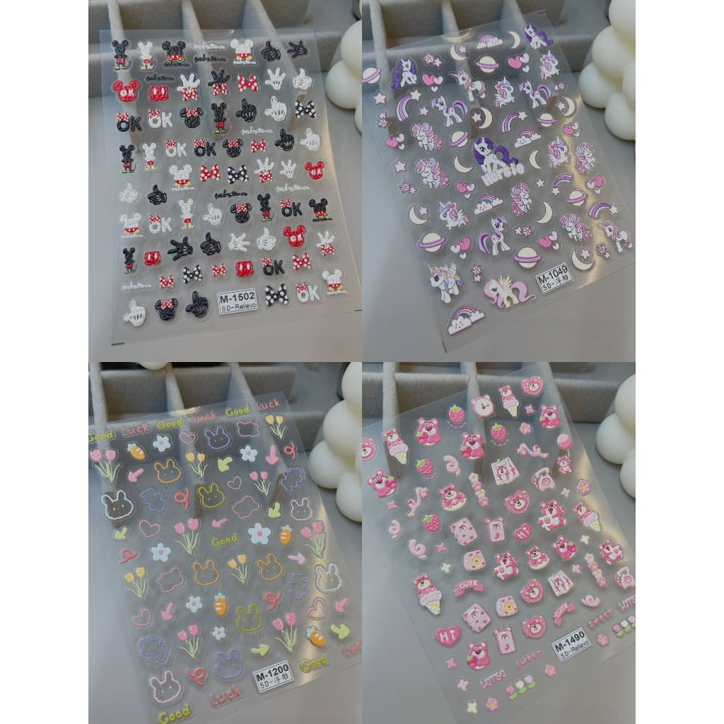 Sticker Gấu Dâu, Sticker lụa 5D miếng dán móng tay nail,sticker hoạt hình sticker nail trang trí móng